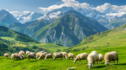 Beautiful grassland biome sheep animal photography AI Generated Image
