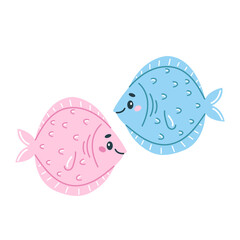 Vector illustration with a cute funny cartoon fish. Summer time. The underwater world. Graphic children's print isolated on a white background