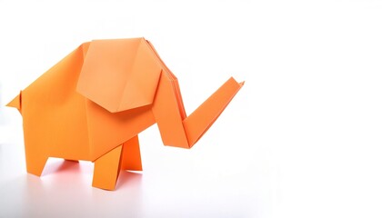 Animal concept paper origami isolated on white background of a elephant - Loxodonta africana - with copy space side view, simple starter craft for kids