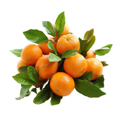 Bunch of Tangerines with leaves isolated on a transparent background.