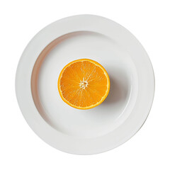 Half of orange on a white plate. Isolated on transparent background.