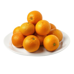 Whole tangerines on a plate isolated on transparent background.