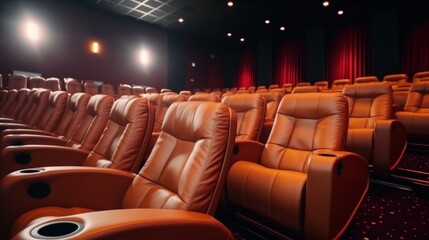 The atmosphere in a modern cinema building with comfortable chairs .AI generated image