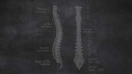 Human Spine Vertebral Column Anatomy Hand Drawn On Chalkboard