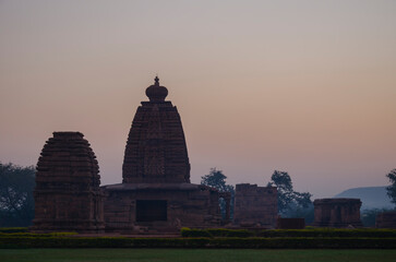 The Pattadakal Monuments during Sunrise, Karnataka, India. UNESCO World Heritage Site