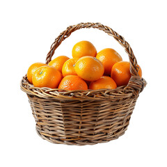 Basket with tangerines isolated on transparent background. harvest fresh fruit.