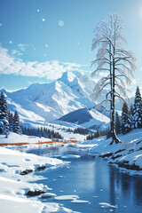 Fototapeta premium Stunning view of winter landscape wallpaper with mountain and snow
