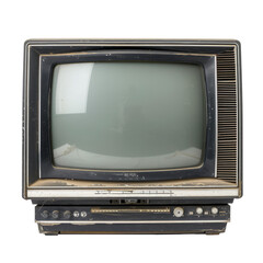 Retro black television with front speakers isolated on transparent