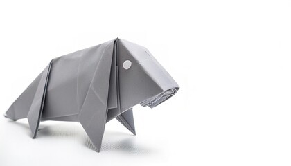 Animal concept paper origami isolated on white background of a manatee - Trichechus manatus - with copy space side view, simple starter craft for kids