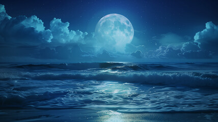 full moon over the ocean at night