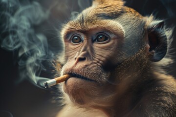 Portrait of a monkey smoking a cigarette