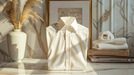 The unbranded shirt boasts a unique style against a minimalist and elegant backdrop, Generated by AI