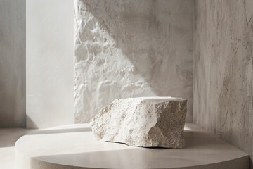 a stone block sitting on top of a white table