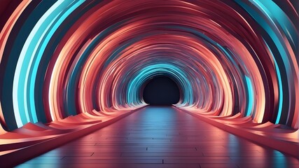 Tunnel of luminous arcs on an abstract background. 3D model