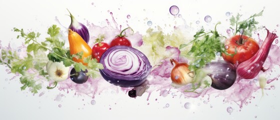 Including all kinds of vegetables, watercolor style, Generative AI