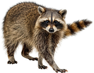 Fototapeta premium Detailed close-up of a raccoon isolated cut out on transparent background