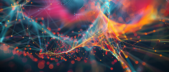 An abstract representation of a digital hub, with colorful threads forming a dense network of connections.