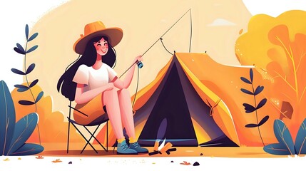 Fototapeta premium Woman embracing the contentment of camping in the great outdoors