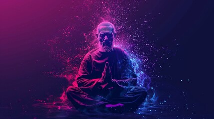 Illustration of a holy man meditating in a serene meditation
