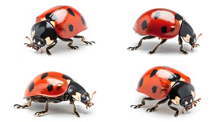 Vibrant Ladybug Poses on a White Background in a Photographic Series. Perfect for Educational and Artistic Use. Captivating Nature Close-Up. AI