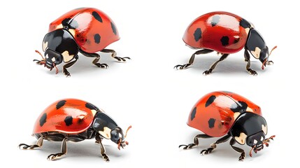 Fototapeta premium Vibrant Ladybug Poses on a White Background in a Photographic Series. Perfect for Educational and Artistic Use. Captivating Nature Close-Up. AI