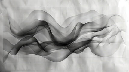A black and white painting of a wave with a white background