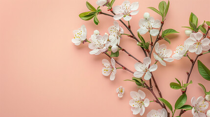 Spring Blossom Branches on Soft Peach Background Representing Freshness and Nature