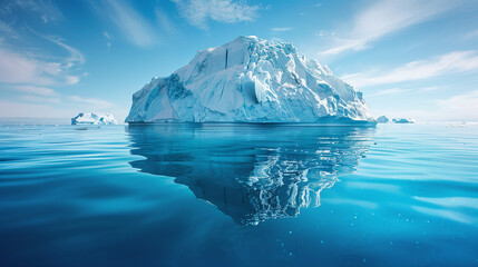Vast Blue Iceberg Reflection in Calm Arctic Ocean Waters under Clear Sky