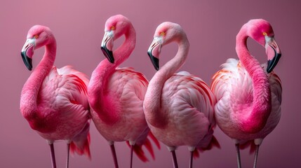 Obraz premium a group of pink flamingos standing in a row