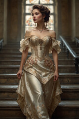 Fototapeta premium Elegant Woman on Grand Staircase