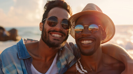 Enjoying summer love/ Portrait of a gay couple with big smiles Stock Photo photography