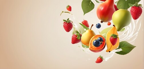 isolated on soft background with copy space Flying Fruits concept