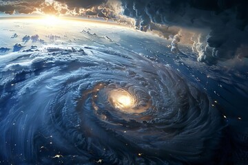 devastating natural disaster viewed from space storm system cataclysmic event digital illustration