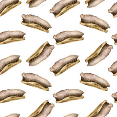 Zero waste shoe brush seamless pattern. Watercolor background for cleaning company, shoe shop, eco friendly cleaning equipment . Pet shop design. Wooden handle brush