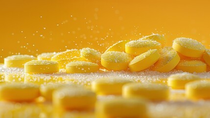 a pile of yellow candies covered in sugar on a table