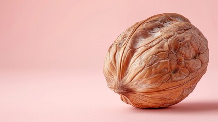 a walnut shell on a pink background