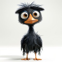 a cartoon bird with big eyes and a black beak