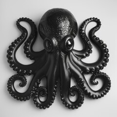 a black octopus sculpture on a white wall