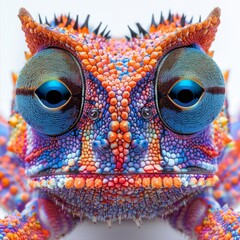 a close up of a colorful lizard with large eyes