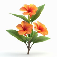 a bunch of orange flowers with green leaves on a white background