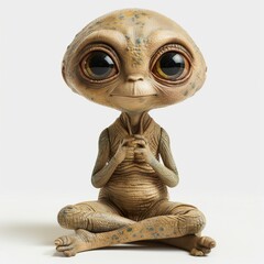 a small alien sitting in a yoga pose