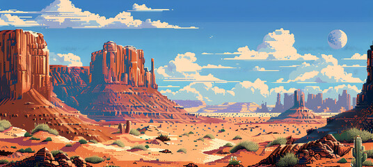 Wild west desert landscape. Ai pixel game scene