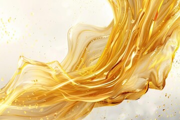 golden liquid flowing in a white background. It could be used to advertise a cooking oil or a luxury product.