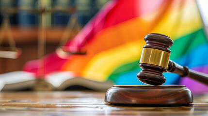 Gavel court rainbow flag. LGBT rights activists sentenced to death concept Stock Photo photography