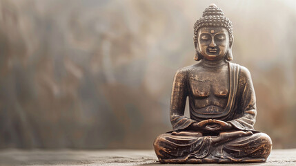 Antique Bronze Buddha Statue in Meditation with Soft Blurred Background