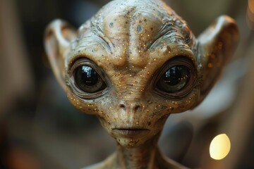 The torso of an alien figurine is exhibited with exceptional skin texture detail, missing the facial features