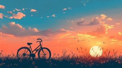 Naklejka premium bicycle, sunset horizon, with copy space. world bicycle day background concept