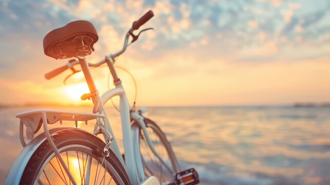 bicycle, sunset horizon, with copy space. world bicycle day background concept