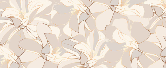 Luxury beige vector wide floral background.
