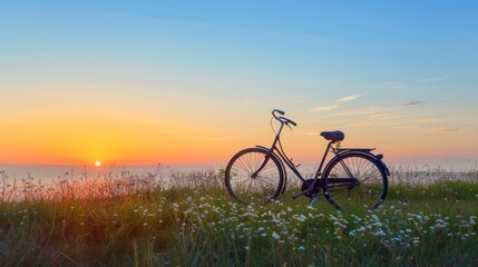 Fototapeta premium bicycle, sunset horizon, with copy space. world bicycle day background concept